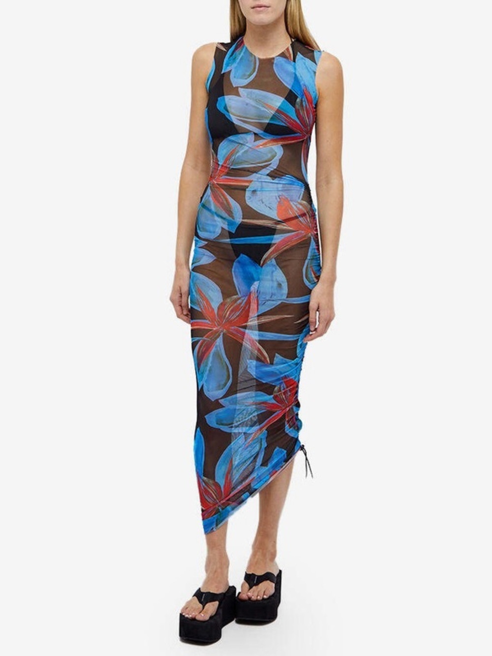 LOUISA BALLOU Night Blooming Orchid Blue Sleevless Mesh Dress Size Small NWT